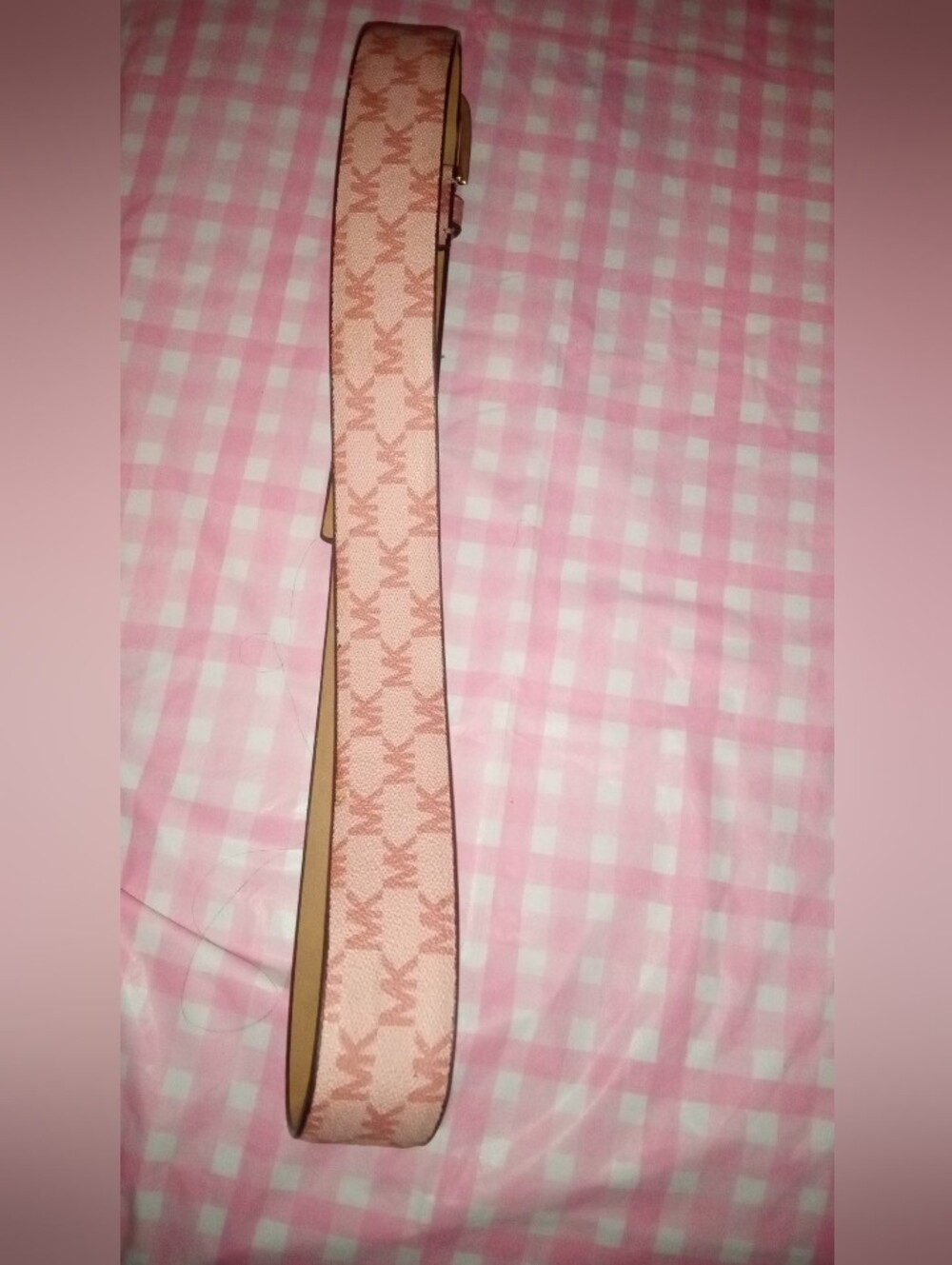 Pink Michael Kors Logo-Pattern Women's Belt with Gold Buckle XL - Picture 3 of 4